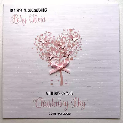 PERSONALISED Christening Baptism Card Granddaughter Daughter Girl Heart Tree • £3.75