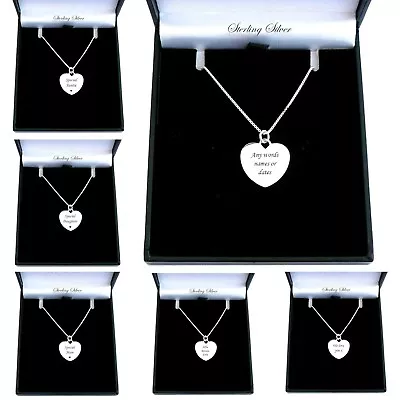 Sterling Silver Heart Necklace Personalised With Engraving For A Woman Or Girl • £25.99