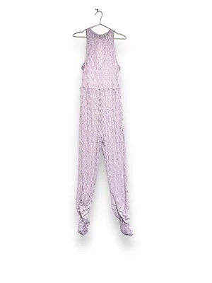 Free People Lace Catsuit One Piece Size L Semi Sheer Ruched Leg Lilac Stretchy • £39