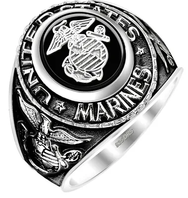 New Men's Antiqued 0.925 Sterling Silver US Marine Corps USMC Military Ring • $294.99