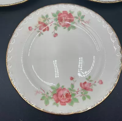 Crooksville China Co. Pink Roses 6  Bread Dessert Plates Vintage Set Of 4 • $12.99