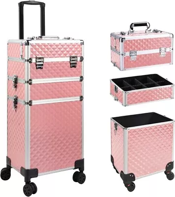 Rolling Makeup Case Professional Cosmetic Train Case Beauty Travel Trolley Pink • £69.99