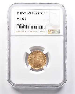 1906 M Mexico 5 Pesos Gold MS63 NGC *6554 • $495