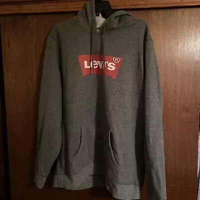 Levis Hoodie Adult 2XL XXL Gray Pullover Sweatshirt Red Batwing Logo Casual Mens • $14.99