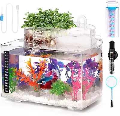 Betta Fish Tank Kit 3 Gallon Aquarium Self-Cleaning With LED Light Filter Hea • $95