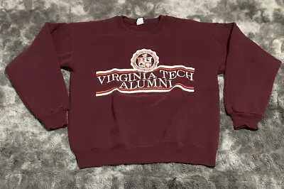 Vintage Virginia Tech Alumni Pullover Burgundy Crewneck Sweatshirt 90s Size L • $29.95