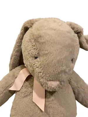 PBK Pottery Barn Kids Plush Gray Bunny Rabbit Pink Ears Nose Ribbon Bow 26” 2015 • $22.99