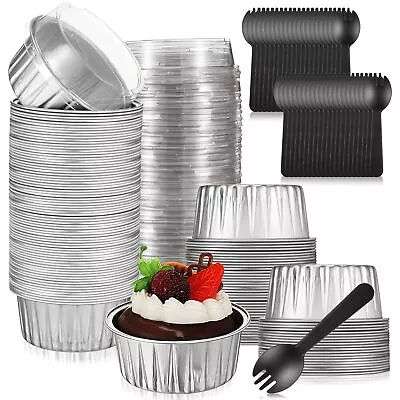 100 Pack Cupcake Liners With Lids 5oz Aluminum Foil Cupcake Cups Muffin Tins ... • $25.18