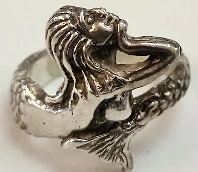 Vintage Sterling Silver Mermaid Touch Her Chin Jewelry Ring Size 6.25 • $149.99