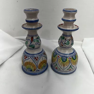 Vintage Vietri Fratantoni Ceramic Candlesticks Set Of 2 Hand-Painted Italy • $99.99