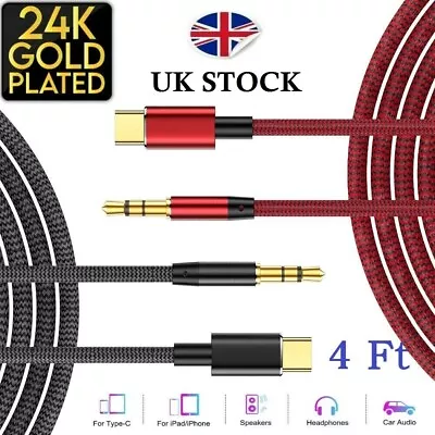 4FT Type C USB-C To 3.5mm Male Car Stereo Audio Aux Cable Adapter For Samsung • £4.95