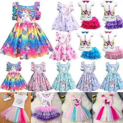 Unicorn Dress Princess Children Kids Party Girls Tutu Dresses Holiday Sundress • £4.59