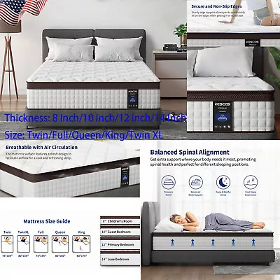12 /14  Full Queen King Mattress Spring Memory Foam Pocket Coils Bed In A Box • $249.99
