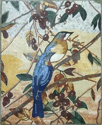 Blue Singing Love Birds Tile Stone Art Wall Mural Marble Mosaic • $862