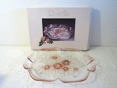 MIKASA ROSELLA CRYSTAL PINK SATIN FLOWERS 16  Oval Canape Serving Platter BOXED • $25.99