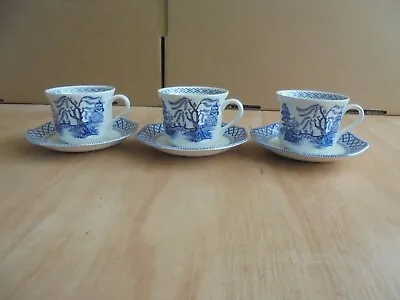 J&G Meakin Royal Staffordshire Willow Ironstone 3 X Cups And Saucers.  • £18