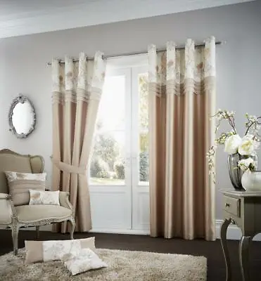 2 X PC Koh Luxury Curtains Ready Made Eyelet Ring Top Fully Lined & Tie Backs • £29.99