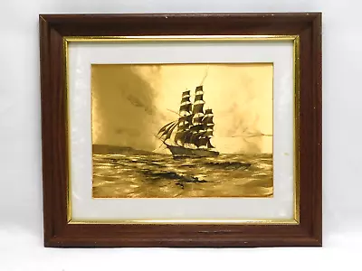 Vintage Kafka Industries Gold Foil Art Etching Nautical Sailing Picture 8  X 10  • $16.49