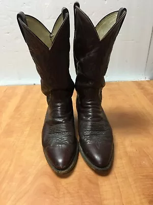 VINTAGE DAN POST COWBOY WESTERN Brown Leather BOOTS Mens Sz 9.5D Been Repaired • $16.99