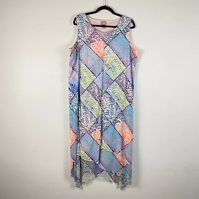 Chicos Color Puzzle Layered Mesh Maxi Dress Womens 2 US L Floral Patchwork • $29.95