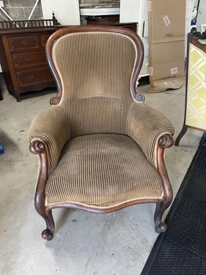 $350 • Buy Antique Victorian 19th Century Grandfather Brown Velvet Cord Armchair-Great Cond
