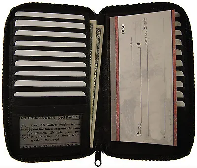 Genuine Leather Zip Around Long 19 Credit Card/Check Book ID Holder Safe Wallet • $18.49