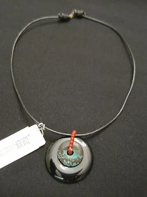 925 Sterling Silver Black Onyx Turquoise And Coral Pendant Necklace 16  ~ NWT • £25.08