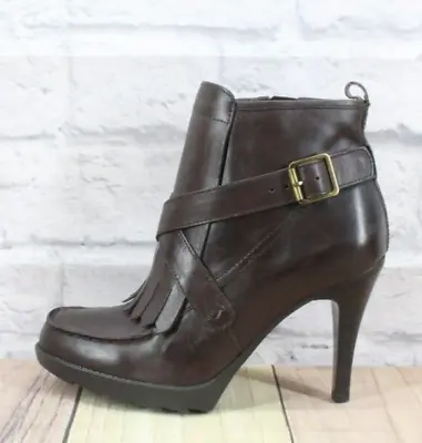 B. Makowsky BFBower Womens Brown Leather Belt Buckle Ankle Booties Size 7.5 M • $29.25