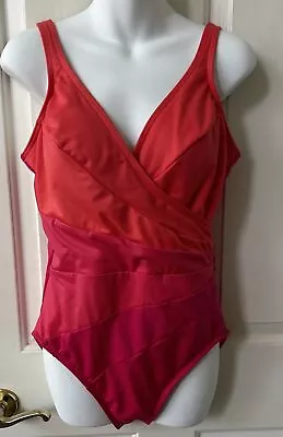 Miraclesuit Size 16 One Piece Coral Pink Lined Slimming Tummy Control Swimsuit • $14.95