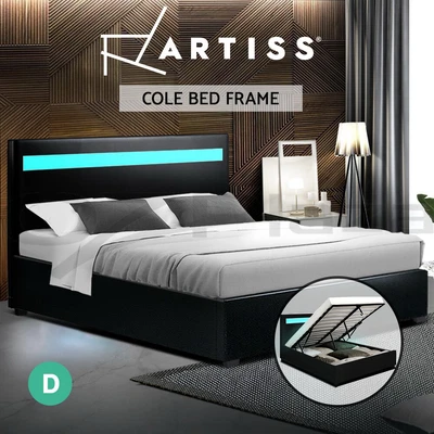 $297.96 • Buy Artiss RGB LED Bed Frame Double Full Size Gas Lift Base Storage Leather COLE
