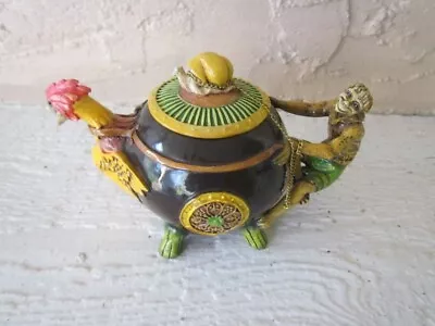 Monkey Rooster Teapot Minton Majolica Style Multicolor Porcelain • $225