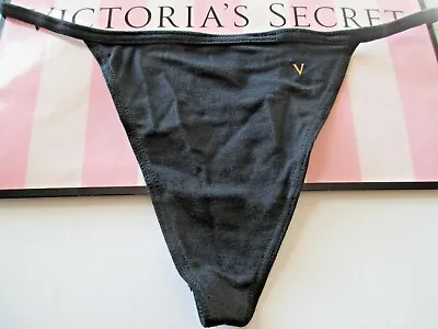 $14.99 • Buy VICTORIA'S SECRET Black Cotton V-String Thong Panty S M L XL 2XL Sexy G-String