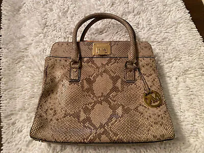 Michael Kors Beige Snakeskin Embossed Leather Hamilton Satchel Purse Handbag • $55