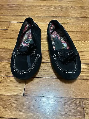 Cabela's Suede Leather Moccasin Loafer Flat Womens Size 9M Black Casual Slip On • $4.95
