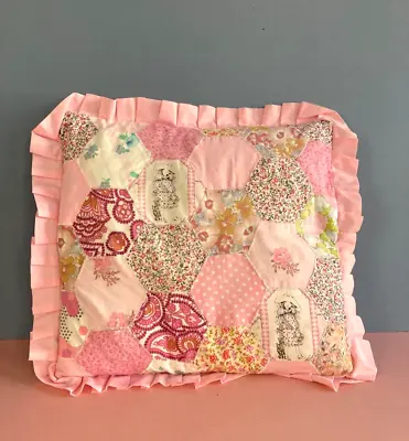 Vintage Holly Hobbie Patchwork Scatter Cushion Frilly Edge Handmade 80s • £11.99