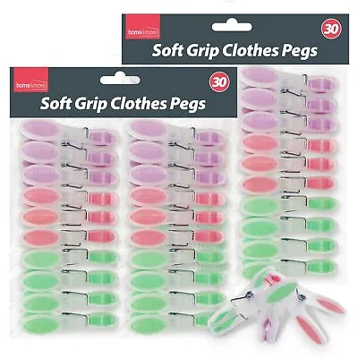 60 Pack Soft Grip Clothes Pegs Strong Plastic Laundry Rubber Clips Washing Line • £8.99