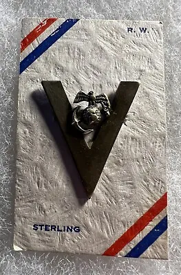 WWII Marine Corps USMC Sterling Silver Victory EGA Sweetheart Pin Droop Wing EGA • $26