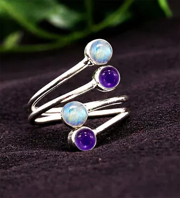 925 Silver Ring Amethyst Ring Moonstone Ring Adjustable Ring Women's Rings • £14.75