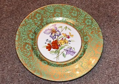 Vintage Minton Cabinet Plate Turquoise / Gilt Gold Floral 27cms Unboxed • £12