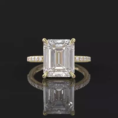 Emerald Cut Engagement Ring 3ct Moissanite Half Eternity Band 14k Yellow Gold  • $124