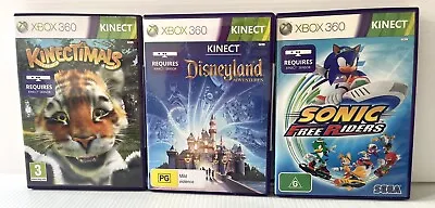 3 XBOX 360 Kinect Game Bundle Lot Disneyland Sonic Free Riders Kinectimals • $29