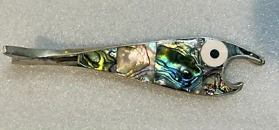 Fish Bottle Opener ALPACA SILVER Vintage Mother Of Pearl Abalone Shell Mexico • $27.88