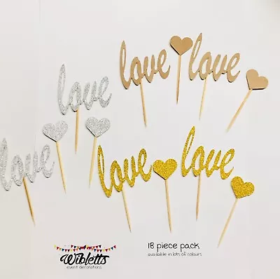 Paper Cupcake Topper Picks Love & Hearts Wedding Engagement Gold Silver Kraft • $13.70