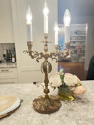 Candelabra Lamp Brass Marble Table Chandelier Vtg French Italian Antique • $175