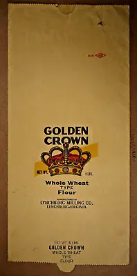 Vintage Sack Paper Bag - GOLDEN CROWN WHOLE WHEAT FLOUR LYNCHBURG MILLING VA • $15