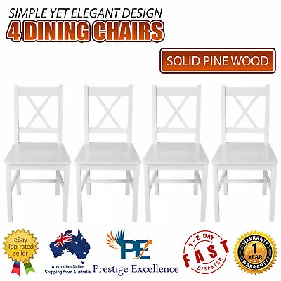 $284.89 • Buy 4 Pcs Pine Wood Dining Chairs Set Kitchen Dinner Chair Seat Home Furniture White