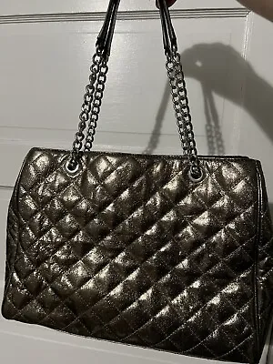 MICHAEL KORS MK  Susannah Quilted Leather Tote Nickel Silver Large • $60