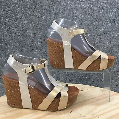 Mia Sandals Womens 8.5 Strappy Grey Leather Glitters Open Toe Wedge Heels Casual • $13.99