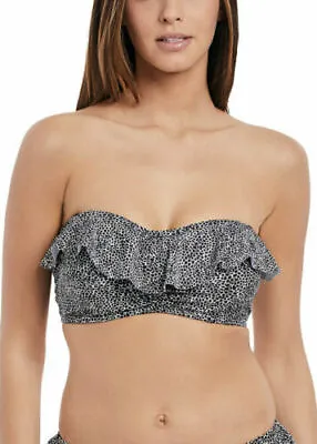 Freya Run Wild Bikini Top Underwire Padded Frill Bandeau 4615 Black Swimwear  • £17.99