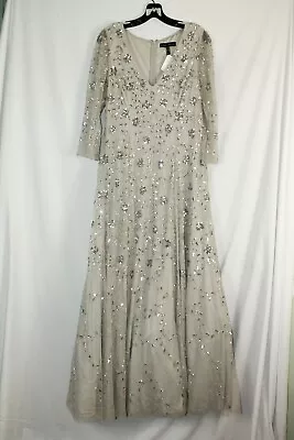 Aidan Mattox Womens Grey/Sequined/Beaded Maxi Gown #12 • $199.99